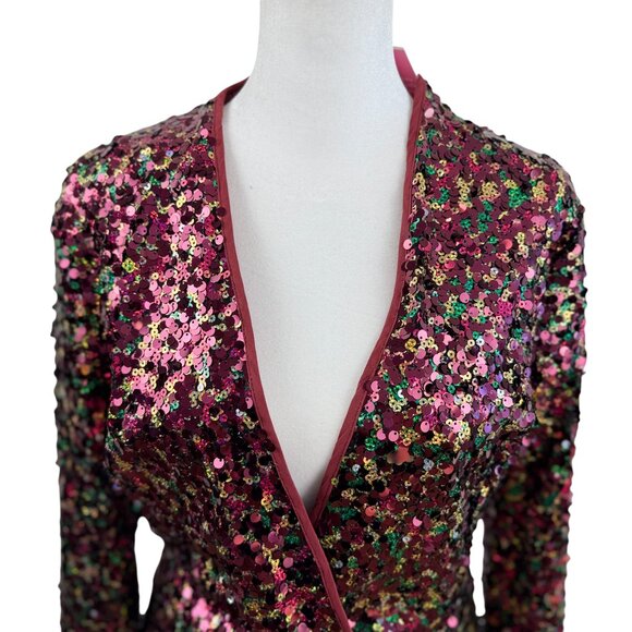 NWT PrettyLittleThing Multicolor Sequin Blazer Dress – Burgundy Pink & Gold - Picture 2 of 9